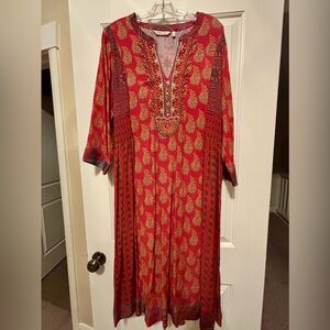 Soft Surroundings Red and Gold Bishop Sleeve Dress